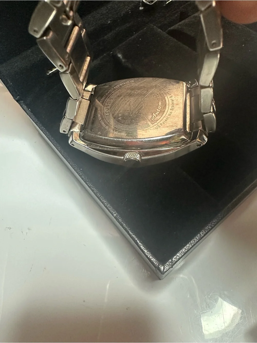 Fossil Silver Stainless Steel Watch with Black Dial